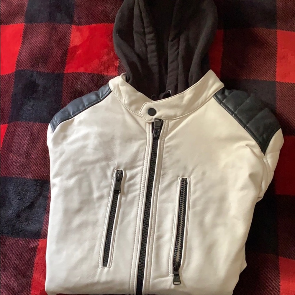 Express Leather hooded Biker Jacket size Small
